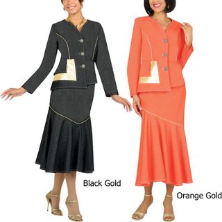Divine Apparel Womens Plus Gold Trim Denim Suit