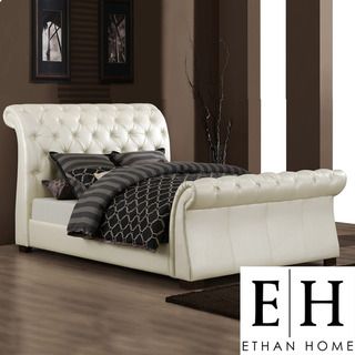 ETHAN HOME Castela Soft White Faux Leather Queen Sleigh Bed