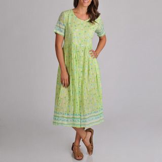 La Cera Womens Embroidered Lime Dress