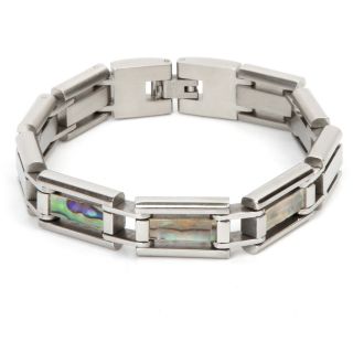 Stainless Steel Mens Abalone Seashell Inlay Link Bracelet Today $39