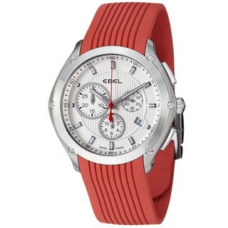 Ebel Mens Classic Sport Silver Dial Red Rubber Strap Quartz Watch