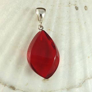 Sterling Silver Ruby Red Baltic Amber Pendant (Lithuania)