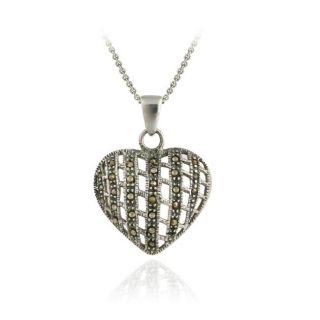 Sterling Silver Woven Marcasite Heart Necklace