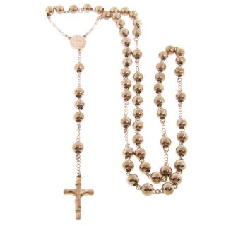 Eternally Haute Rose Goldtone Stainless Steel Rosary 8 mm Bead