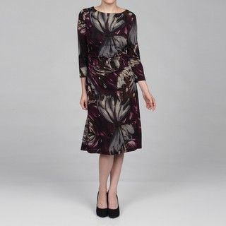 Connected Apparel Womens Plum Printed Sweater Knit Dress