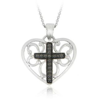 DB Designs Sterling Silver Black Diamond Accent Heart Cross Necklace