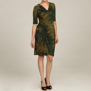 Nine West Womens Pine Green Ruched Dress