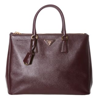Prada Womens Lux Burgundy Saffiano Leather Tote Handbag