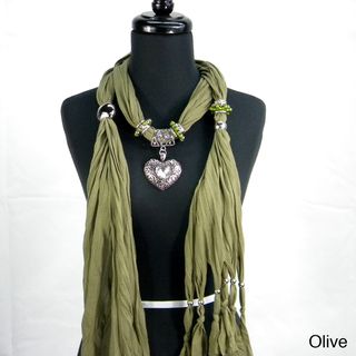 Fashion Jewelry Scarf with Textured Heart Pendant