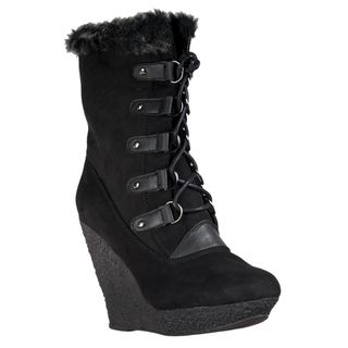 Wild Diva Womens Jayma Wedge Heel Faux Fur trimmed Boots