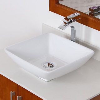 Elite White Ceramic Contemporary Square Bathroom Sink