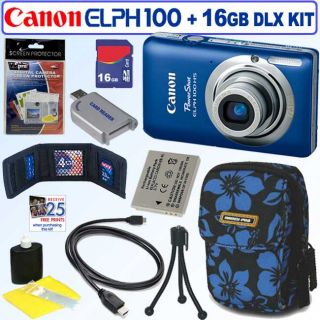 Canon Powershot Elph 100 HS 12.1MP Blue Digital Camera with 16GB Kit