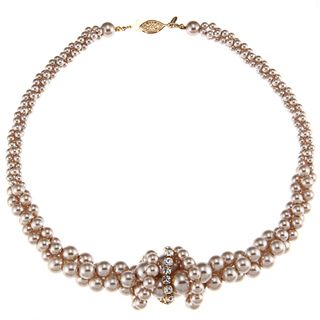 Roman Beige Faux Pearl and Crystal Twist Necklace