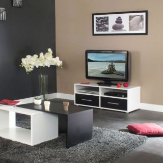 CHERRY Banc TV 100cm 2 tiroirs blanc et noir   Achat / Vente MEUBLE TV