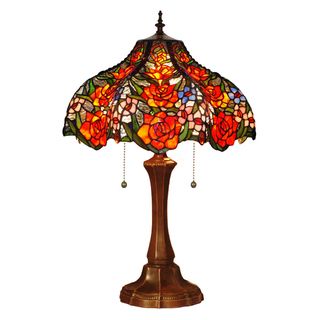 Red Roses Handcrafted Stained Glass Tiffany Style Table Lamp