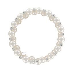 Roman Silvertone Faux Cream Pearl Crystal Wrap Bracelet