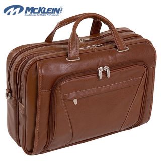 McKlein Irving Park Brown Leather Dual Compartment Laptop Briefcase