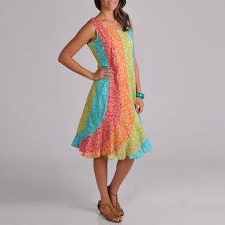 La Cera Womens Sleeveless Rainbow Floral Dress