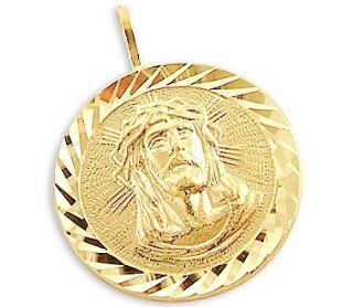 14k Yellow Gold Jesus Face Round Coin Pendant Charm