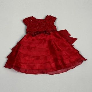 Dorissa Infant Girls Red Bow Tiered Dress