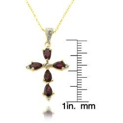 14k Gold over Silver Garnet and Diamond Accent Cross Necklace