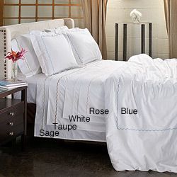Scallop Embroidery 300 Thread Count Cotton Percale 3 piece Duvet Cover