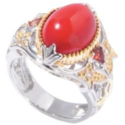 Michael Valitutti Two tone Coral, Garnet and White Sapphire Ring