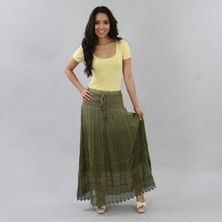 Meetu Magic Olive Green Embroidered Full length Peasant Skirt