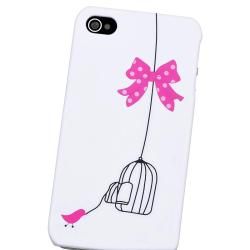 White/ Bird Cage Snap on Rubber Coated Case for Apple iPhone 4/ 4S
