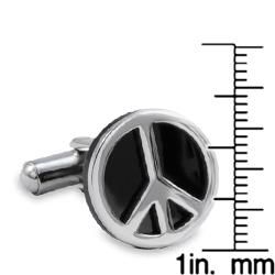 Stainless Steel Black Resin Inlay Peace Sign Cuff Links