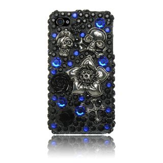 Luxmo iPhone 4/ 4S Black/ Blue Skull 3D Rhinestone Case