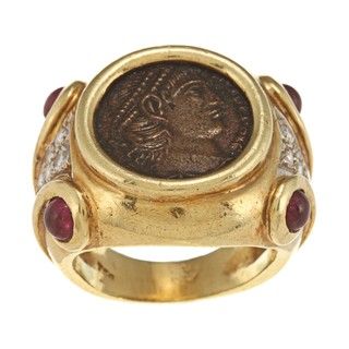 18k Yellow Gold Ruby and 1/3ct TDW Diamond Coin Ring (I J, SI1 SI2