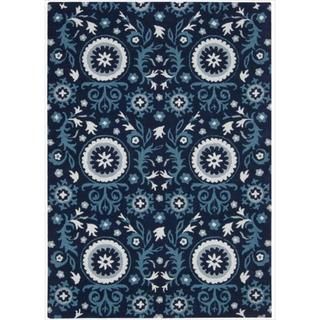 Hand tufted Suzani Navy Floral Medallion Rug (8 x 106)