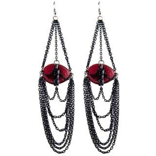 Black Chain Drape with Red Acrylic Stone Earrings Jewelry