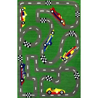 Alexa Playtime Car Race Green Kids Rug (45 x 69)