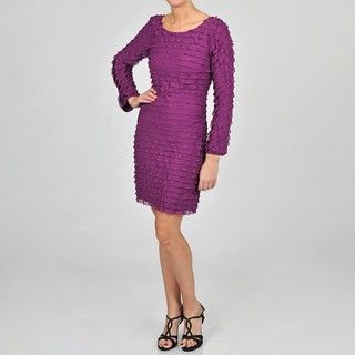 Cachet Womens Purple Mini tier Long Sleeve Sheath Dress