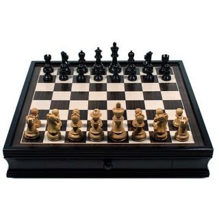 Black Stained Chess Set with Drawers (India)