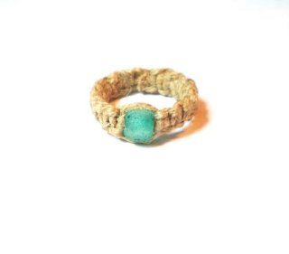 Natural Hemp Ring Size 14 with Green Recycled glass Bead