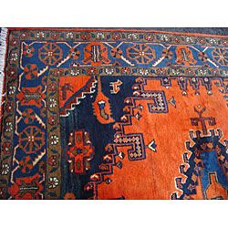 Persian Hamadan Orange/ Blue Rug (67 x 115)