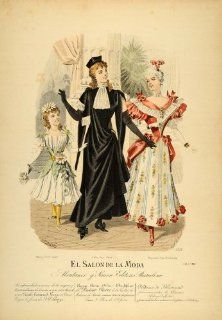 1895 Victorian Lady Girl Masked Ball Costume Lithograph
