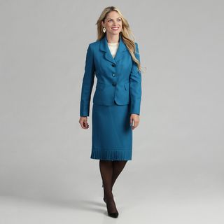 Le Suit Womens Capri Blue 3 button Skirt Suit