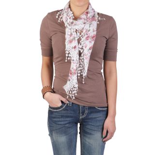 Hailey Jeans Co Womens Floral Print Lacy Detail Scarf