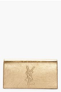 Saint Laurent Metallic Gold Kangaroo Leather Belle De Jour Clutch for women