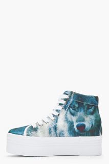 Jeffrey Campbell Blue Homg Wolf Print Platform Sneakers for women