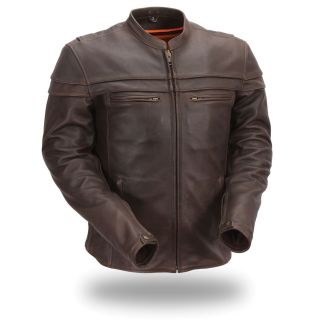 First Classics Mens Brown Leather Sporty Motorcycle Jacket