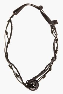 Goti Black Beaded Leather Multi ring Necklace for men