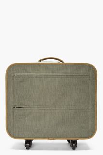 White Mountaineering Green Leather trimmed Multi pocket Travel Bag for men