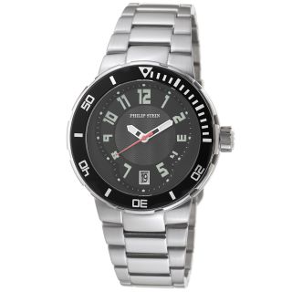 Philip Stein Mens Active Extreme Black Dial Stainless Steel Watch