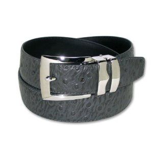 OSTRICH Embossed CHARCOAL GRAY Bonded Leather Belt Silver Tone Buckle
