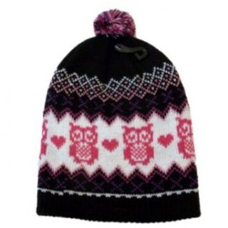 Ben Berger Hat Girls Black & Pink Knit Owl Beanie Stocking